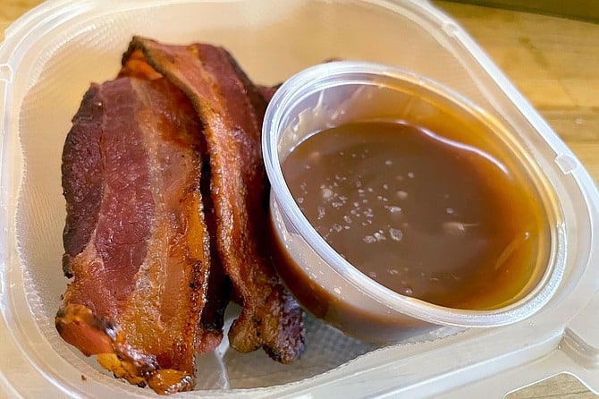 Smoked bacon with a side of salted caramel sauce