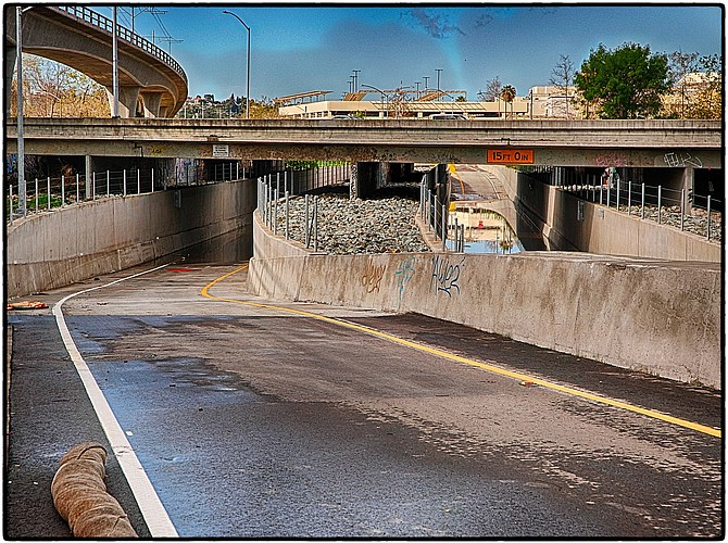 Both lanes with standing water