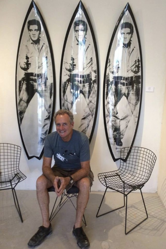 Tim Bessell, with Andy Warhol-sanctioned Elvis boards.