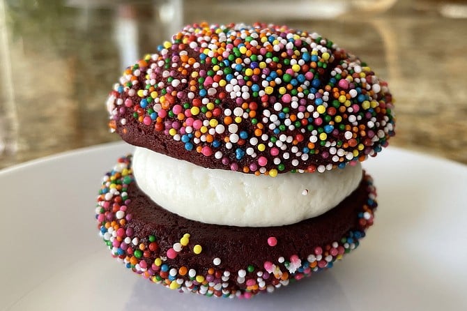 The red velvet cookie sandwich at Frost Me Cafe & Bakery