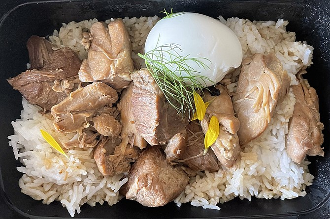 Chicken, pork, and egg adobo may not be pretty, but would provide a satisfying post-surf meal.
