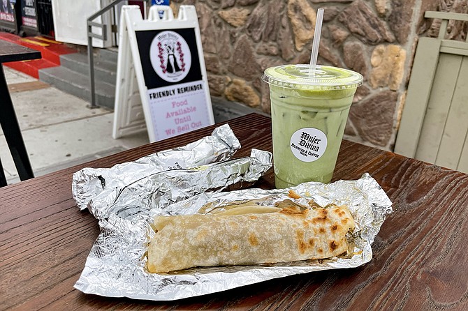 Small, simple $3.75 burritos and a matcha latte