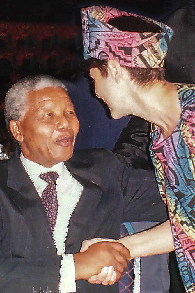 Sharon Katz with Nelson Mandela after her performance at his 70th birthday party.