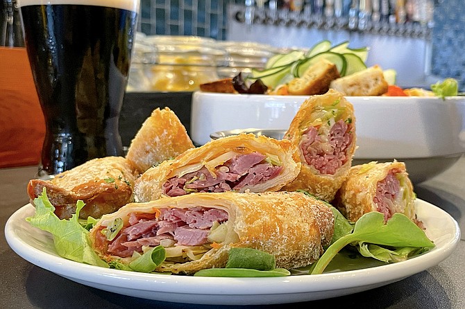 Irish egg rolls, filled with corned beef and cabbage