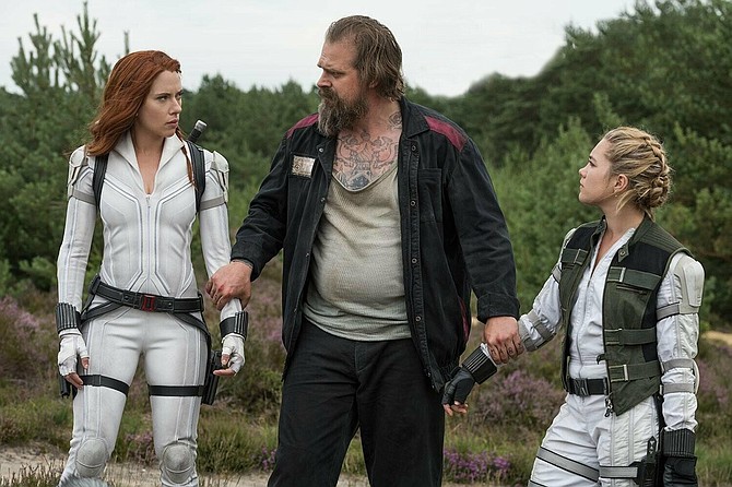 Black Widow: Scarlet Johansson, David Harbour, and Florence Pugh prove the family that slays together stays together.