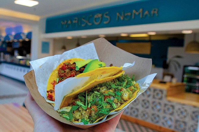 Mariscos No Mar concocts vegan ceviches and aguachiles, replacing seafood with jackfruit, mushrooms, young coconut, and vegan shrimp made from the starchy konjac root.
