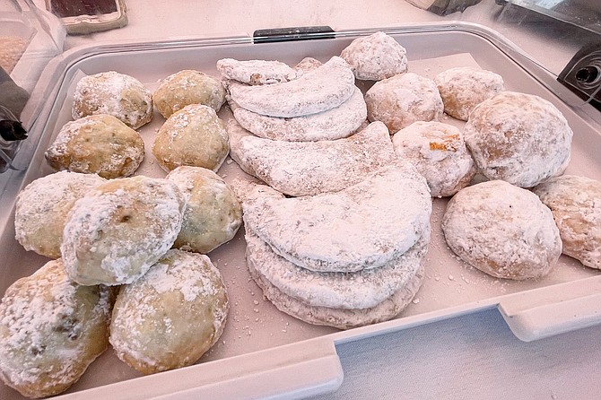 Snowball cookies featuring (left to right) pistachios, almonds, and walnuts