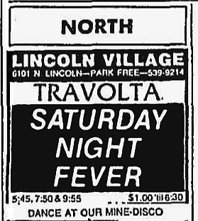 Mine Disco is located in the lobby to the left of Mein Concession Stand. "Chicago Tribune," December 16, 1977.