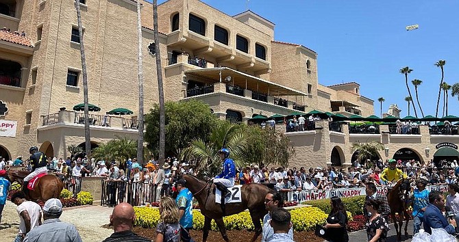 The Paddock: owners, trainers, family, friends gather to meet jockeys.