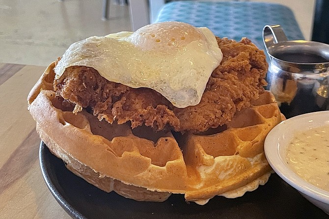 Chicken and waffles part of a Southern brunch menu