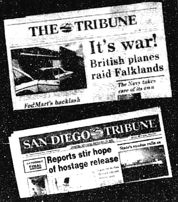 1981-1991: The 1980s brought a spiffy new logo for the paper, which dropped the Sun and Journal credits and shortened its name to The Tribune. In 1989 it became the San Diego Tribune.