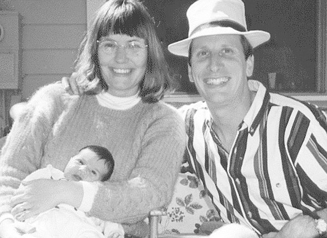 Terry and Jim Eichel with baby. "I decided not to use gloves."