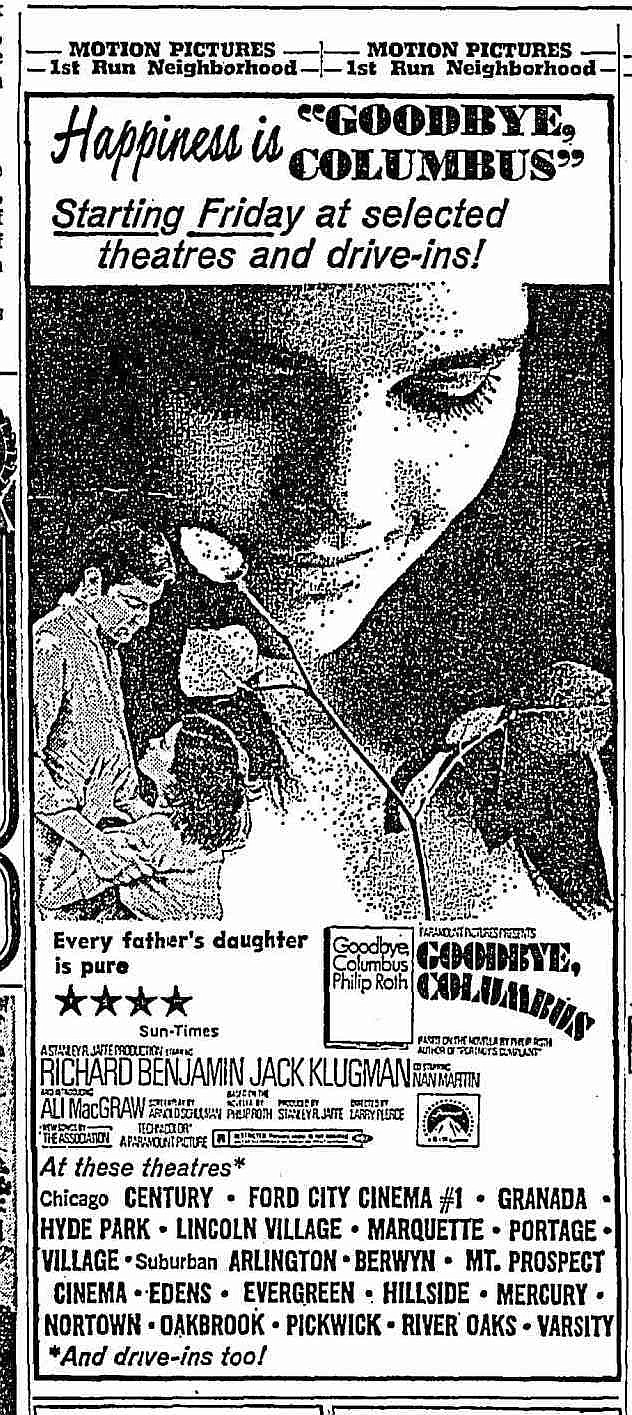 The poster's tagline "Every Father's Daughter is a Virgin" was unfit for print. "Chicago Tribune," July 13, 1969.