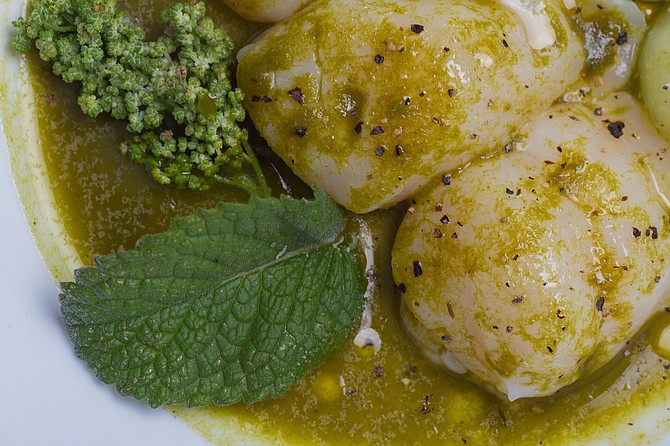 “Is this too spicy?” she asked her sous chef when preparing the second course, aguachile de callo (scallops in a green tomatillo salsa).