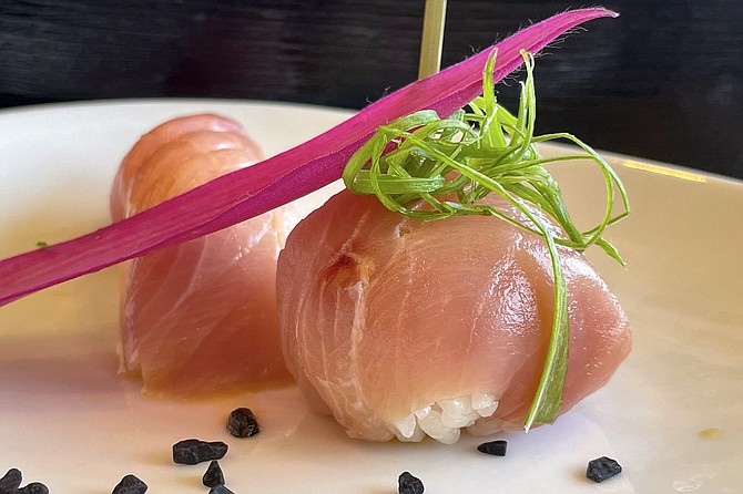 Yellowtail sushi two ways: temari and nigiri
