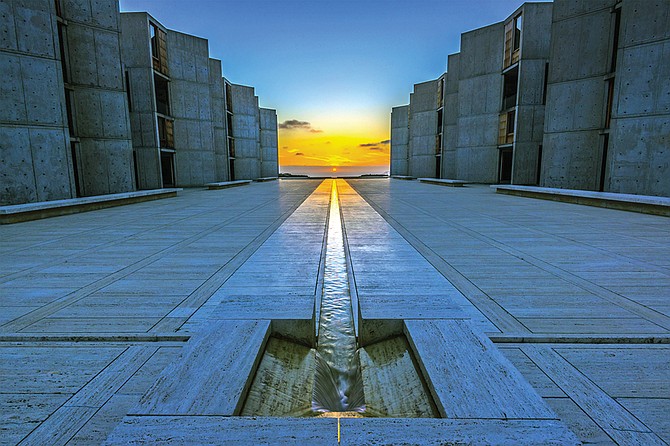 Twice a year the sunset lines up perfectly with the water channel at the Salk Institute in La Jolla: on the Fall Equinox and the Summer Equinox.
