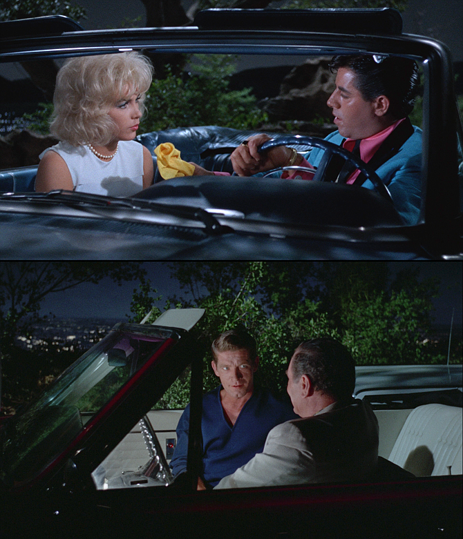 "Alright, Barney. Take this, wipe the lipstick off, slide over here and let's get started."Stella Stevens and Jerry Lewis in "The Nutty Professor" and Stephen Boyd and Ernest Borgnine in "The Oscar."