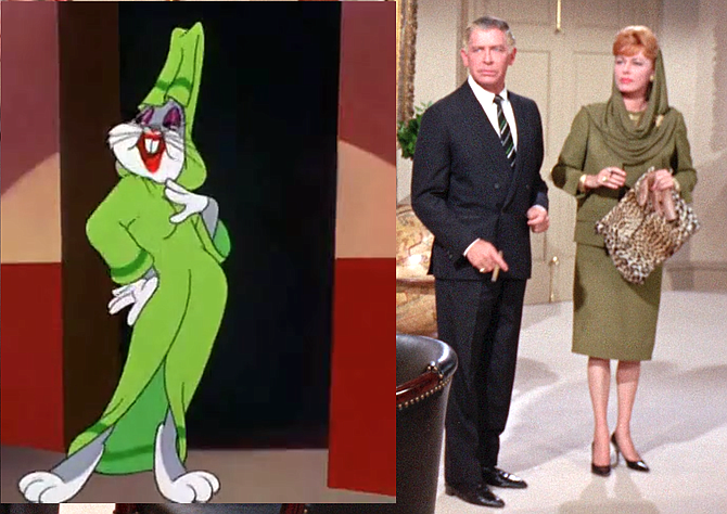 What's up, Berle? Bugs Bunny in a Robert McKimson ensemble and Uncle Miltie wishing he could get into Eleanor Parker's dress in "The Oscar."