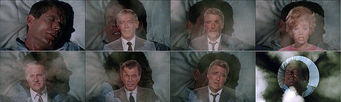Nightmare in ecstacy: Stephen Boyd, Milton Berle, Peter Lawford, Jill St. John, John Dennis, and Joe "Meat!" Cotton.