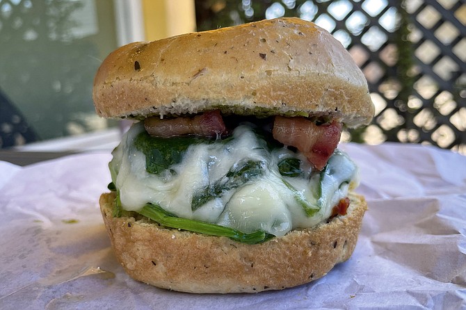 The "Bella" breakfast sandwich, in an Italian seasoned roll