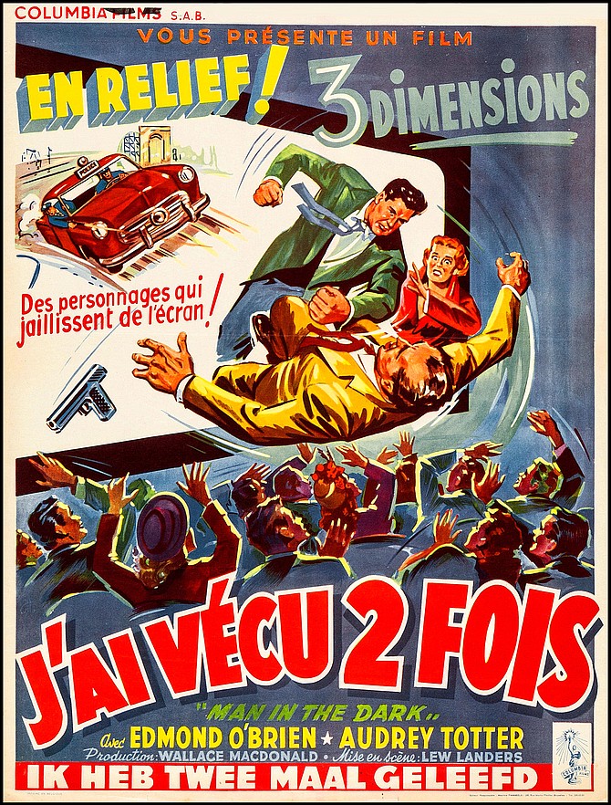 Splashy Belgian poster for Lew Landers' Man in the Dark (1953).