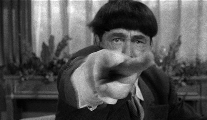 "Do you like asparagus? Well here's two tips!" Flat in any dimension: Jules White's Pardon My Backfire (1953).