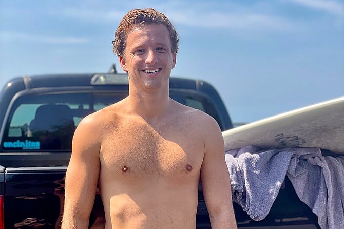 25-year-old Sam Tapia surfs San Elijo Beach.