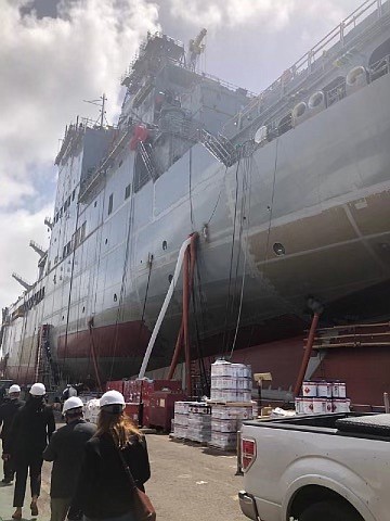 The 746-foot T-AO oiler is the second of the new John Lewis class of replenishment ship.