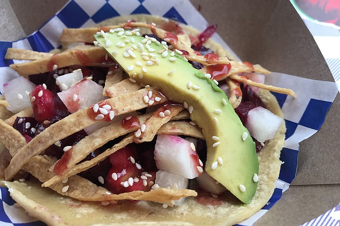 What you see: avo, jicama, corn strips. What you get: sweetened chunks of beet. D’lish!