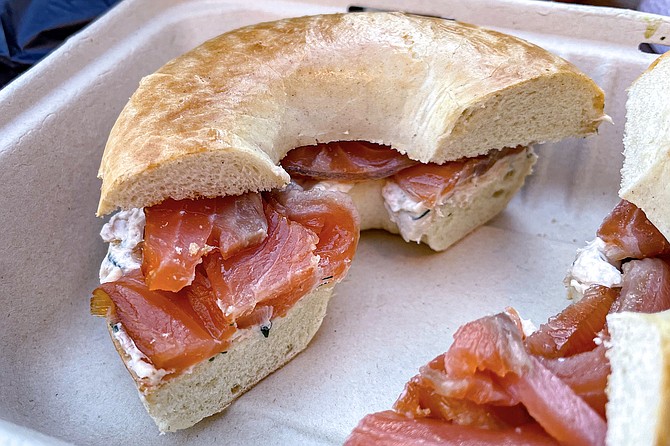 Cold smoked salmon on a bagel