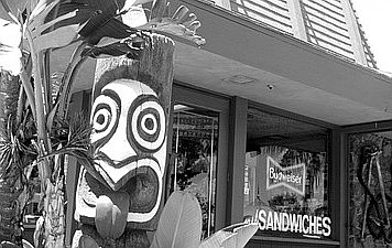 Trader Mort's Liquor & Deli, Shelter Island Drive. “One of the most perfect tiki commercial buildings” Bevil has ever seen.