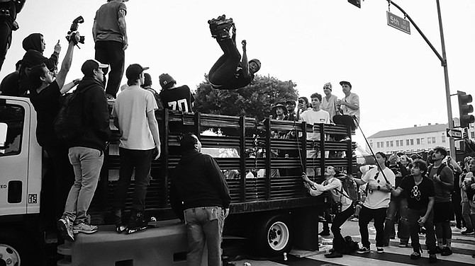 Pro-Division winner Montre Livingston doing a misty flip over a truck at the 2021 Blading Cup in Santa Ana.