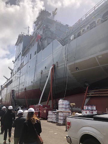 The 746-foot T-AO oiler is the second of the new John Lewis class of replenishment ship.