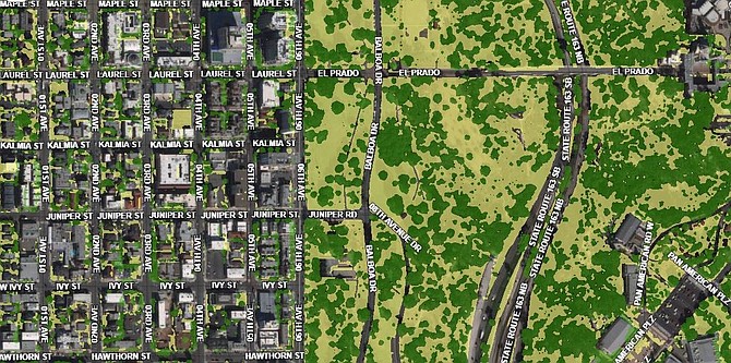 Existing tree canopy around Balboa Park area in green); possible tree canopy in yellow