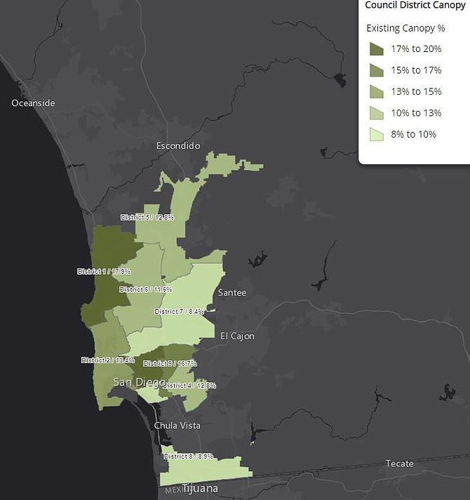 San Diego tree coverage by city council district