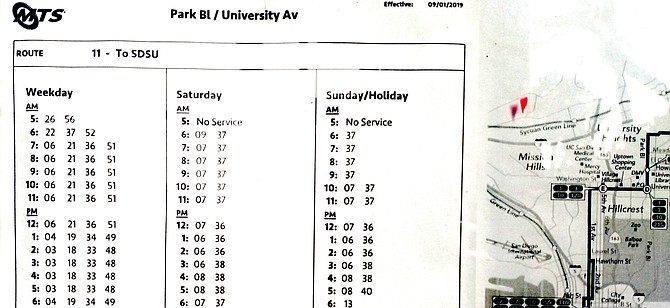 This Route 11 schedule was accurate until Nov. 21, when MTS eliminated six of the listed trips.