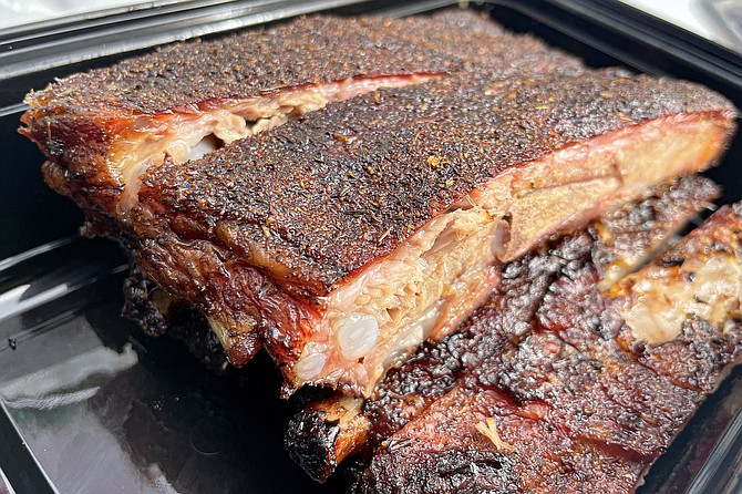 House-seasoned St. Louis-style spare ribs served by Smokin J's BBQ