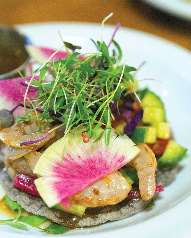 Shrimp aguachile tostada by Tombo Restaurante inside Lúdica Artesana.