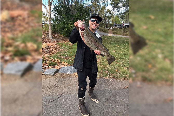 Jason Casison with a whopper 6.5-pound trout caught at Dixon Lake near Pier 1 on December 23rd