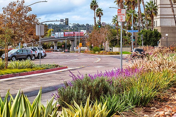 Hazard Center Drive with two lanes, October, 2020