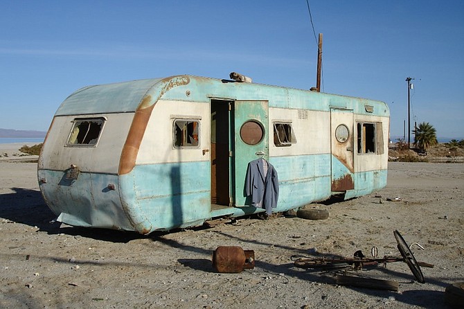 RV deserted in the desert.