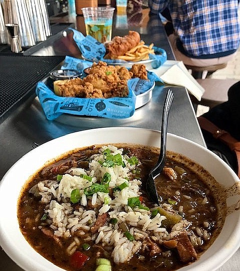 Gumbo and fried fish at Savannah's District Seafood.