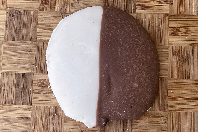 A vegan black and white cookie