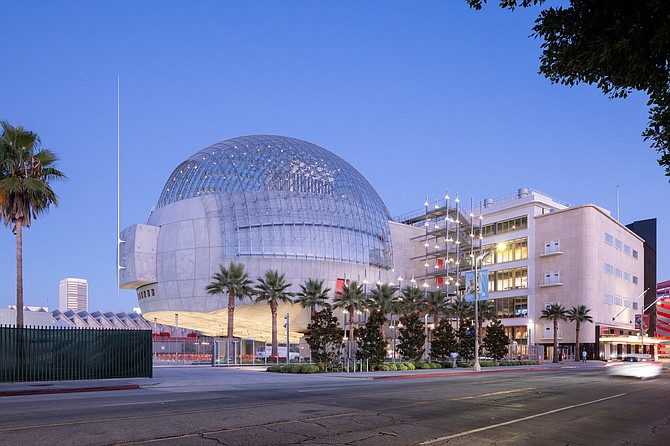 The Academy Museum "soap bubble" from across Wilshire. (Photo courtesy of the Academy Museum) 