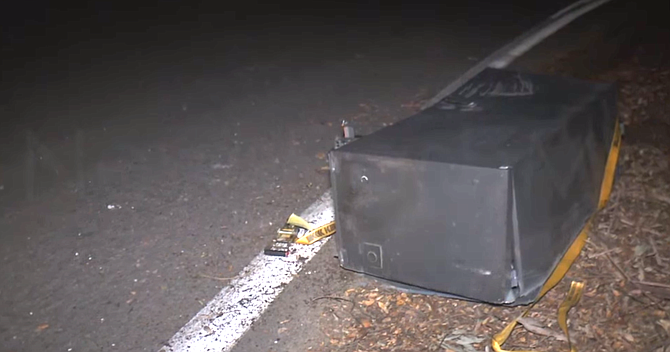 "The truck dragged the ATM through the parking lot and went northbound on Valley Center Road."