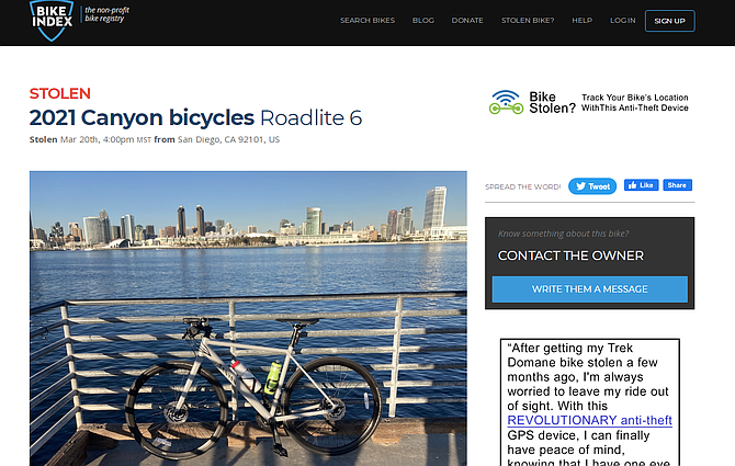 "The most mentioned place on Stolen Bikes was across the street from the San Diego Zoo in Balboa Park."