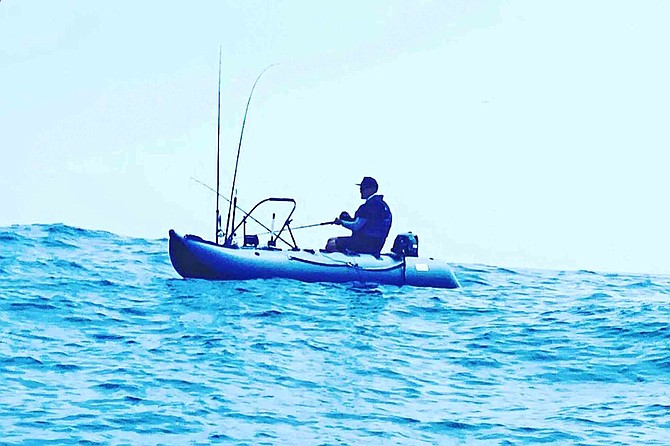 Sportfishing deckhand and small craft angler Fernando Vallejo fishing big water aboard his Bris inflatable boat.