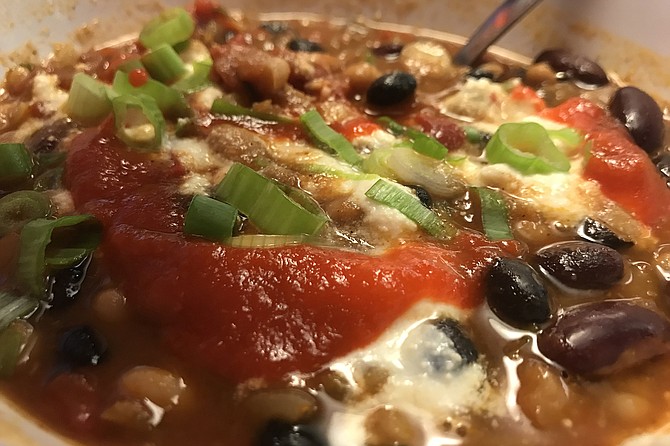 Roots campus diner’s 3-bean chili - $4 and filling! - fab breakfast deal.