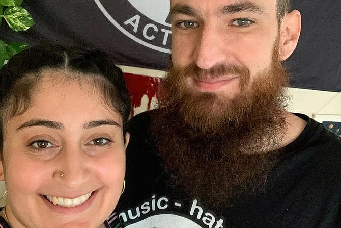 Leah Madbak (left), Jesse Cannon (right). Madbak, an investigator in the San Diego Public Defender Office, is accused in the declaration of having “administrative privileges for several Antifa based social media accounts.”