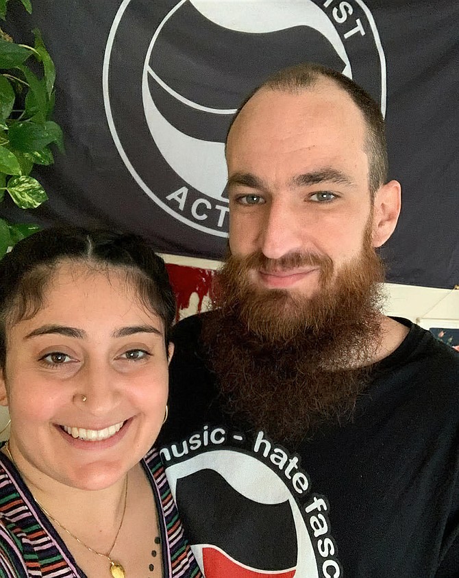 Leah Madbak (left), Jesse Cannon (right). Madbak, an investigator in the San Diego Public Defender Office, is accused in the declaration of having “administrative privileges for several Antifa based social media accounts.”